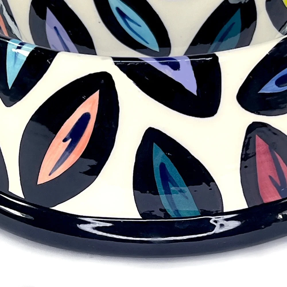 Colored Leaves Handmade Ceramic Vintage Dog Bowl - Picture 4 of 5